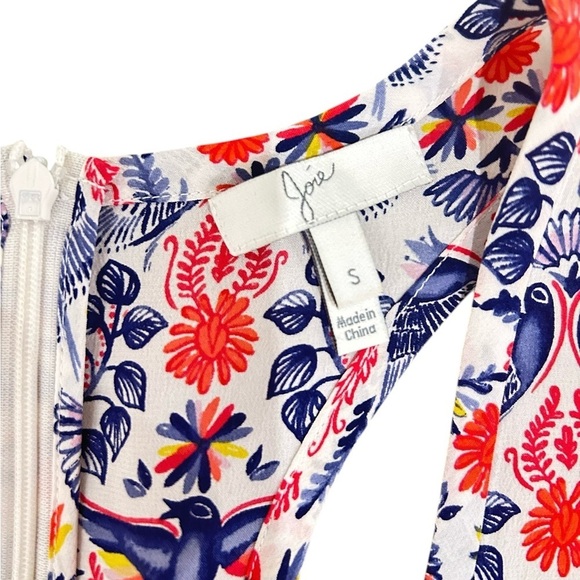 Joie 100% silk bird blue red print Sleeveless romper tie elastic waist sz small - Picture 5 of 9